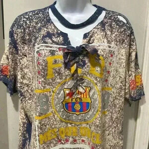 FC BARCELONA Football Soccer Distressed cotton blend  Sports T-shirt Size XL